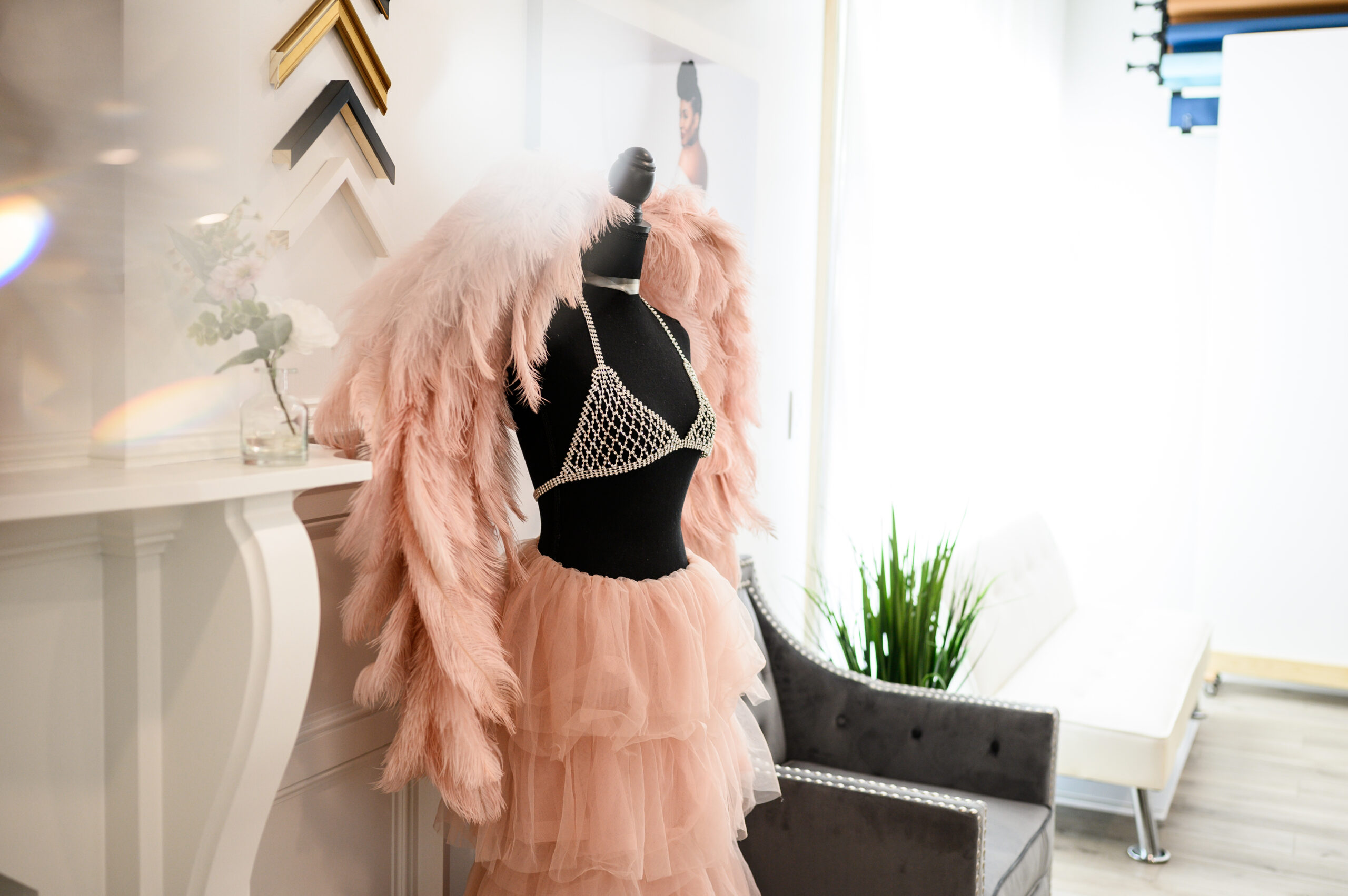 Clients have access to exclusive wardrobe items and hand crafted angel wings. They can wear these items to be photographed in.